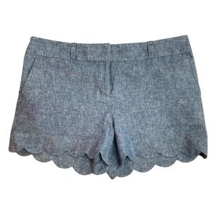LOFT Blue‎ Chambray Scallop Linen Blend Shorts